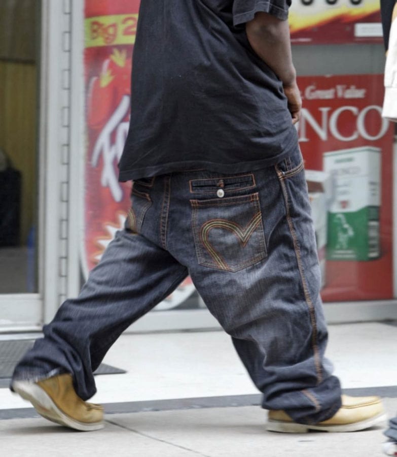 man wearing saggy jeans