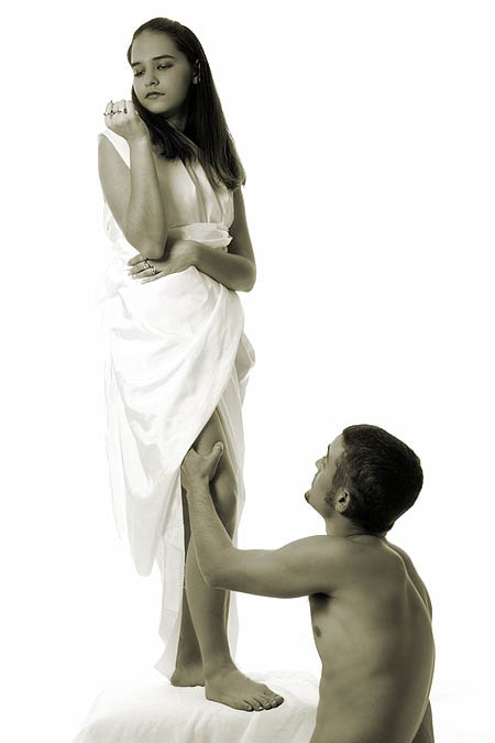 man putting woman on a pedestal
